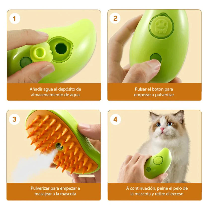 PetClean-Cepillo Automático para mascotas a Vapor 3 en 1